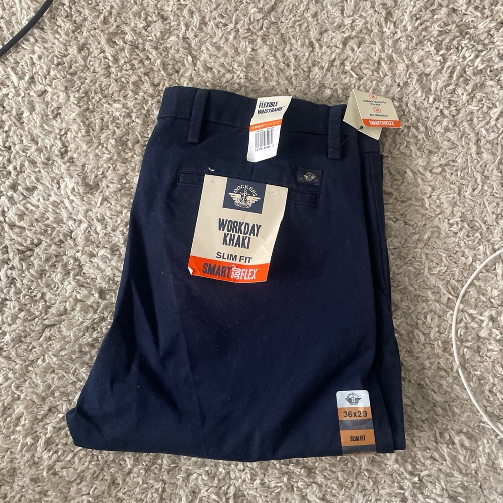 Dockers Smart Flex Navy Khaki Pants Slim Fit Size 36x29